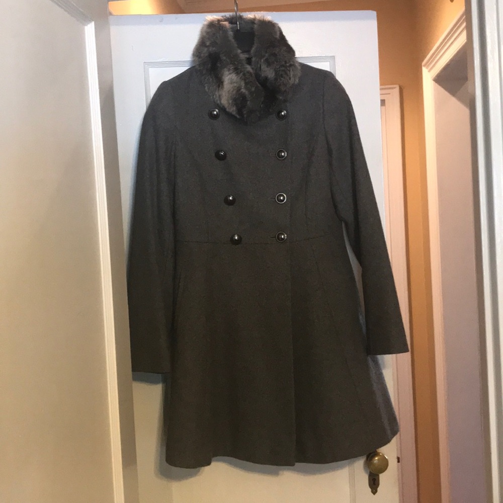 Via Spiga grey wool and faux fur pea coat